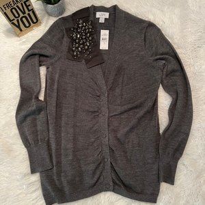 NWOT Ann Taylor Loft Gray Jeweled Cardigan